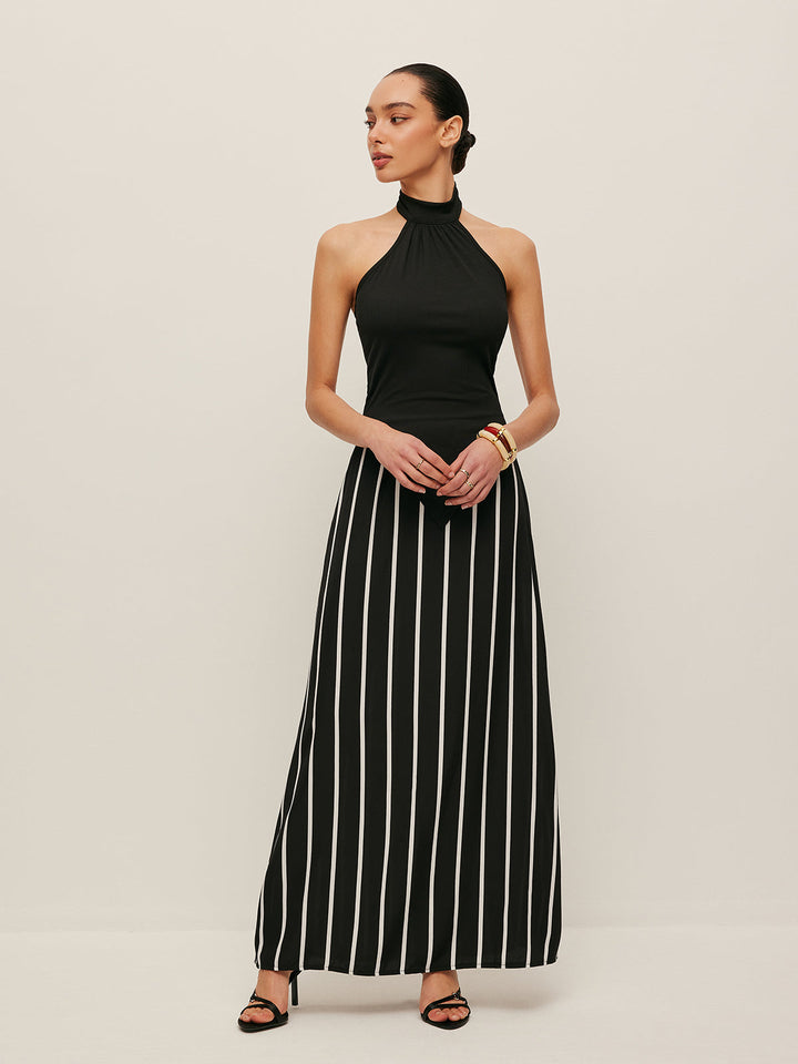 Ensemble Jupe Jupe Asymétrique à Rayures Haut Col