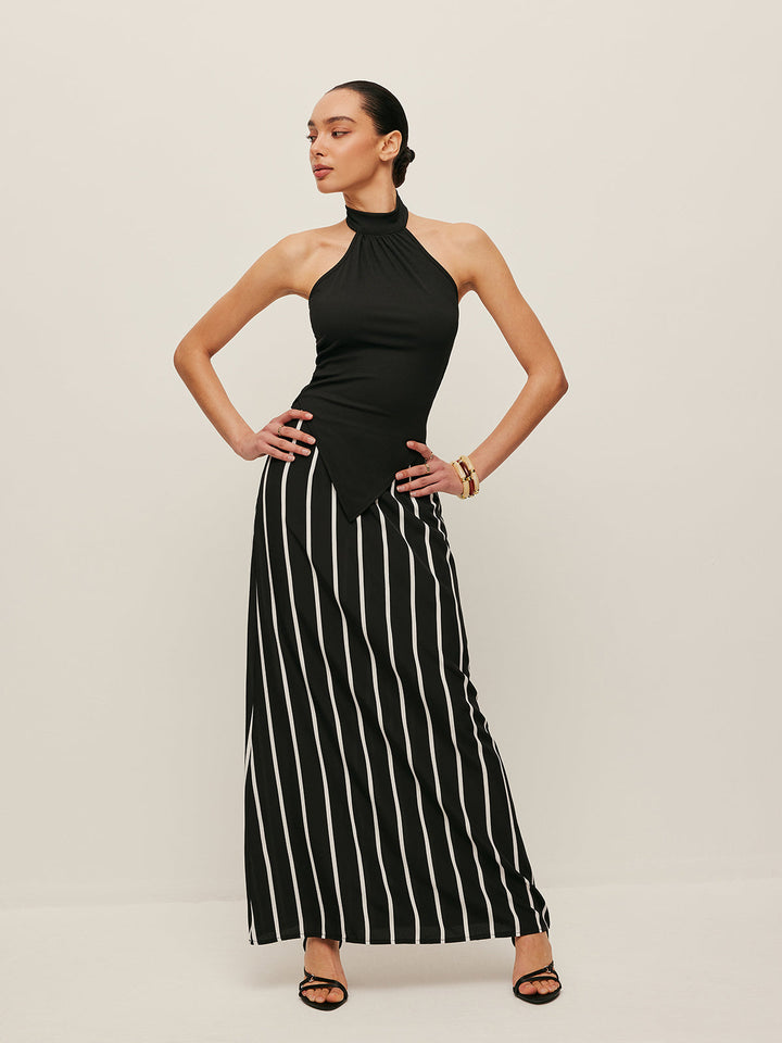 Ensemble Jupe Jupe Asymétrique à Rayures Haut Col