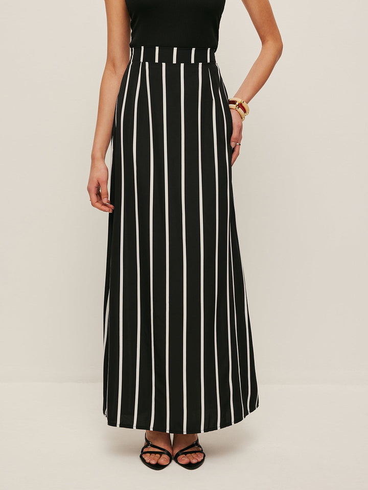 Ensemble Jupe Jupe Asymétrique à Rayures Haut Col