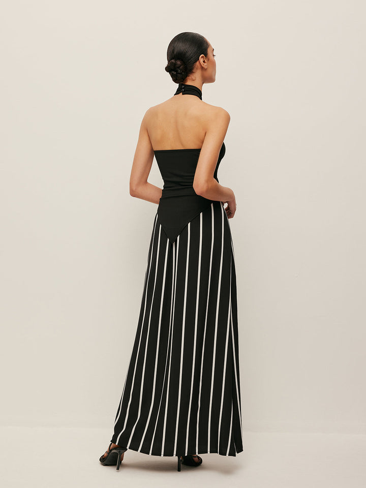 Ensemble Jupe Jupe Asymétrique à Rayures Haut Col