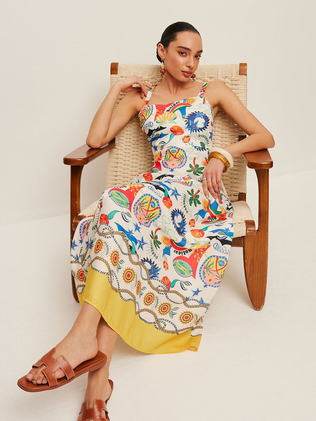 Robe à Bretelles Imprimée Colorée