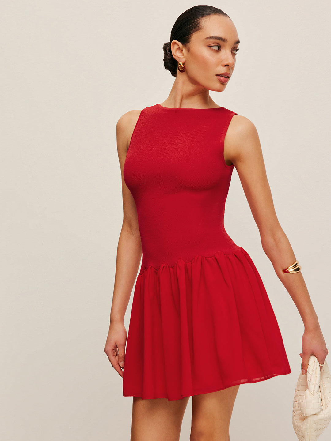 Robe sans manches en tricot et mousseline