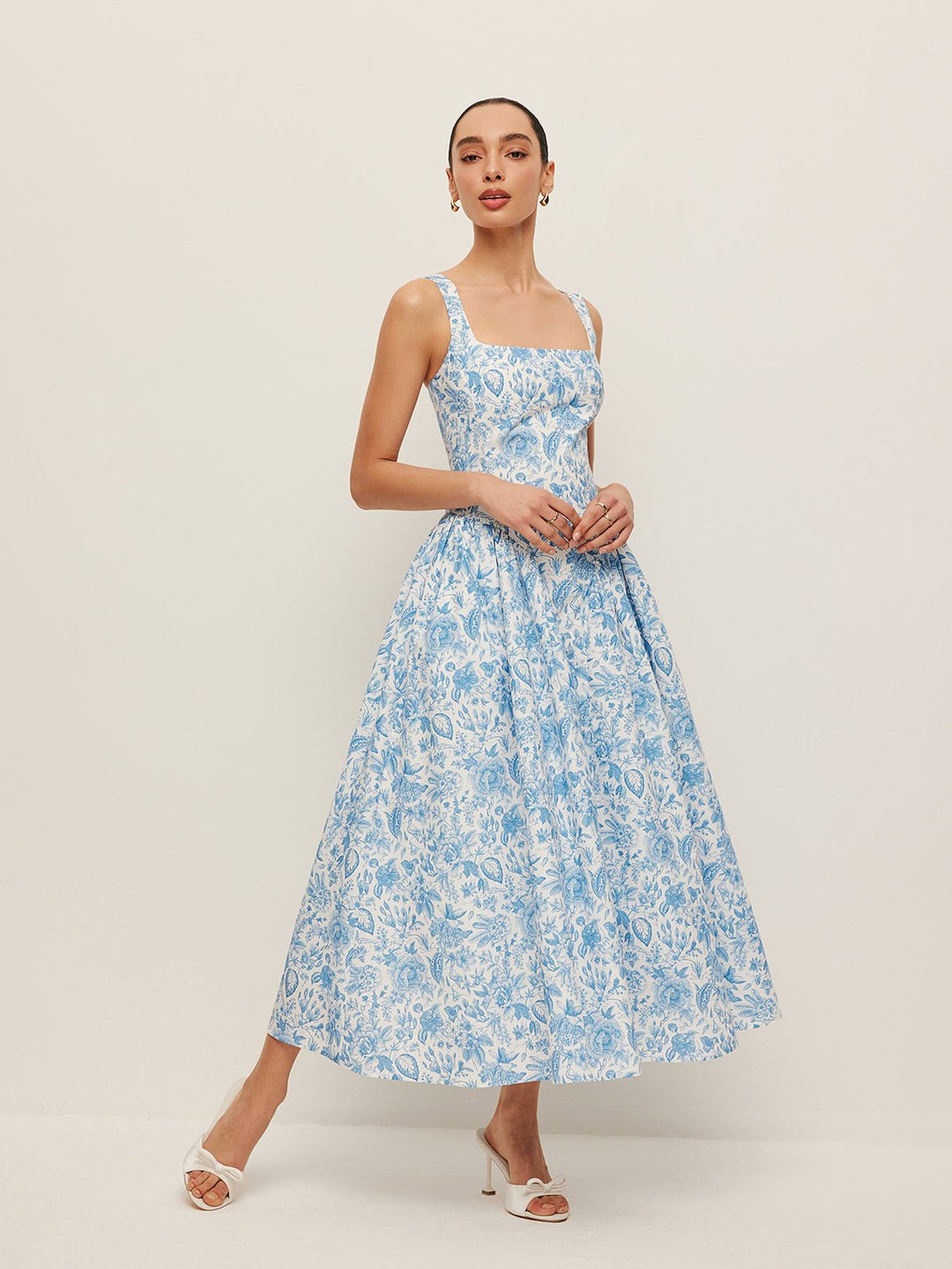 Robe imprimée à col carré avec poches