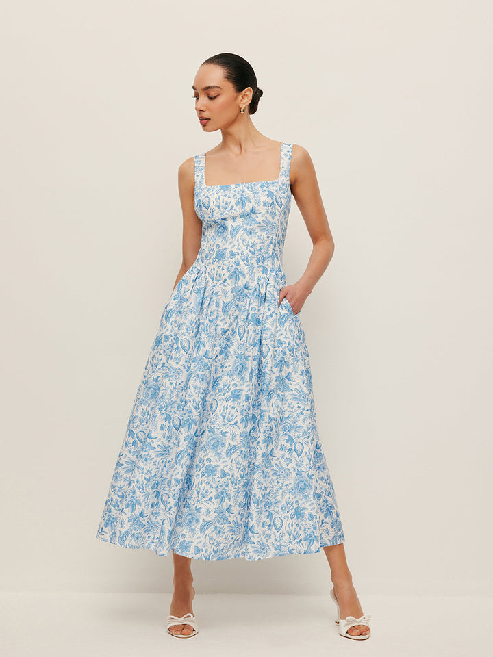 Robe imprimée à col carré avec poches