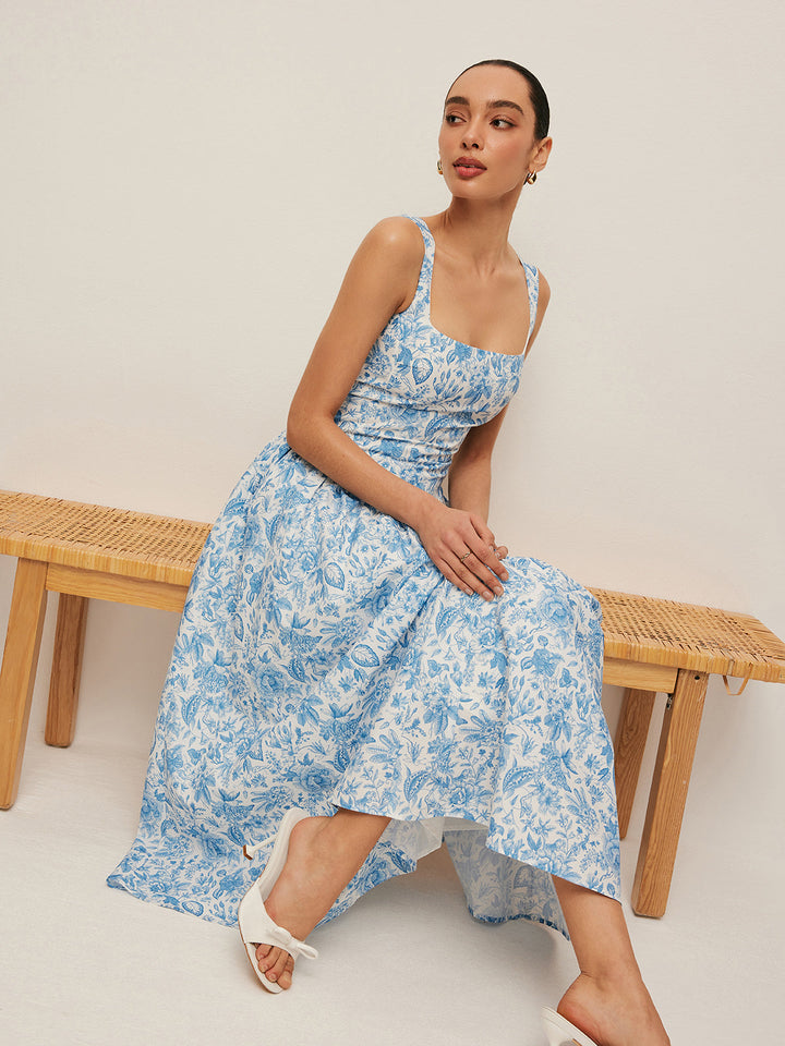 Robe imprimée à col carré avec poches