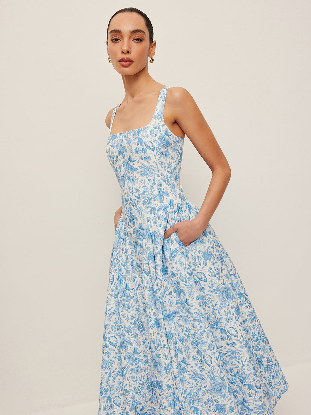 Robe imprimée à col carré avec poches