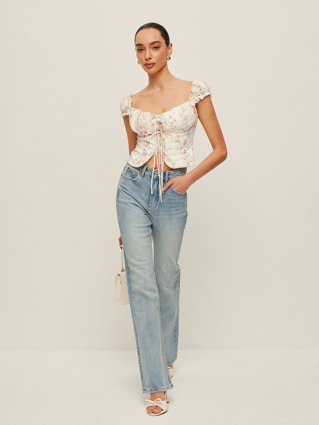 Top bustier à nouer avec manches à volants