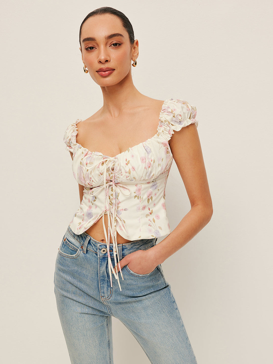 Top bustier à nouer avec manches à volants