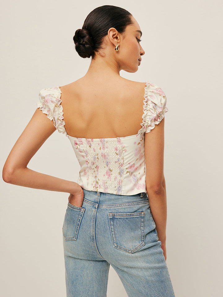 Top bustier à nouer avec manches à volants