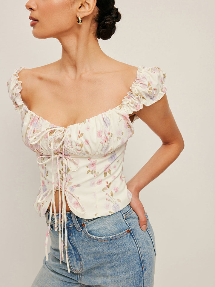 Top bustier à nouer avec manches à volants
