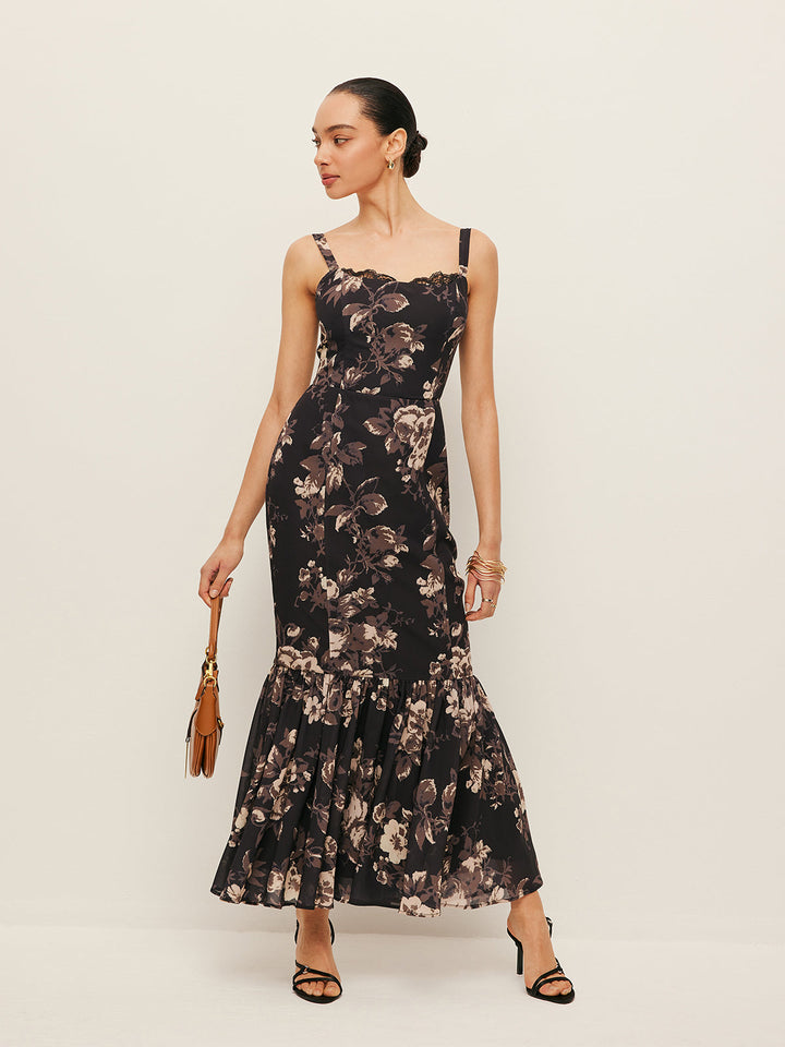Robe Longue à Volants Floraux