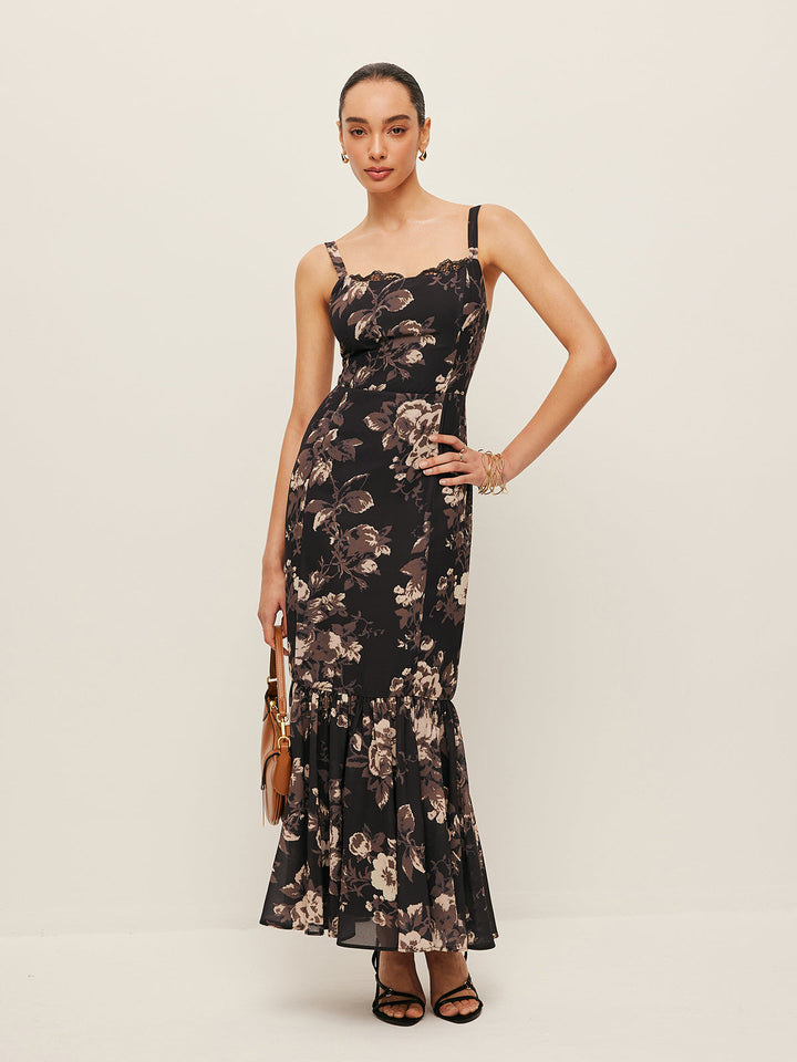 Robe Longue à Volants Floraux