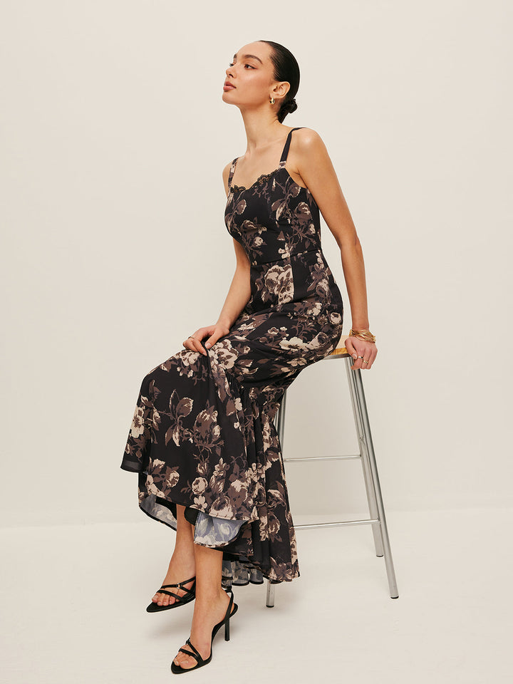 Robe Longue à Volants Floraux