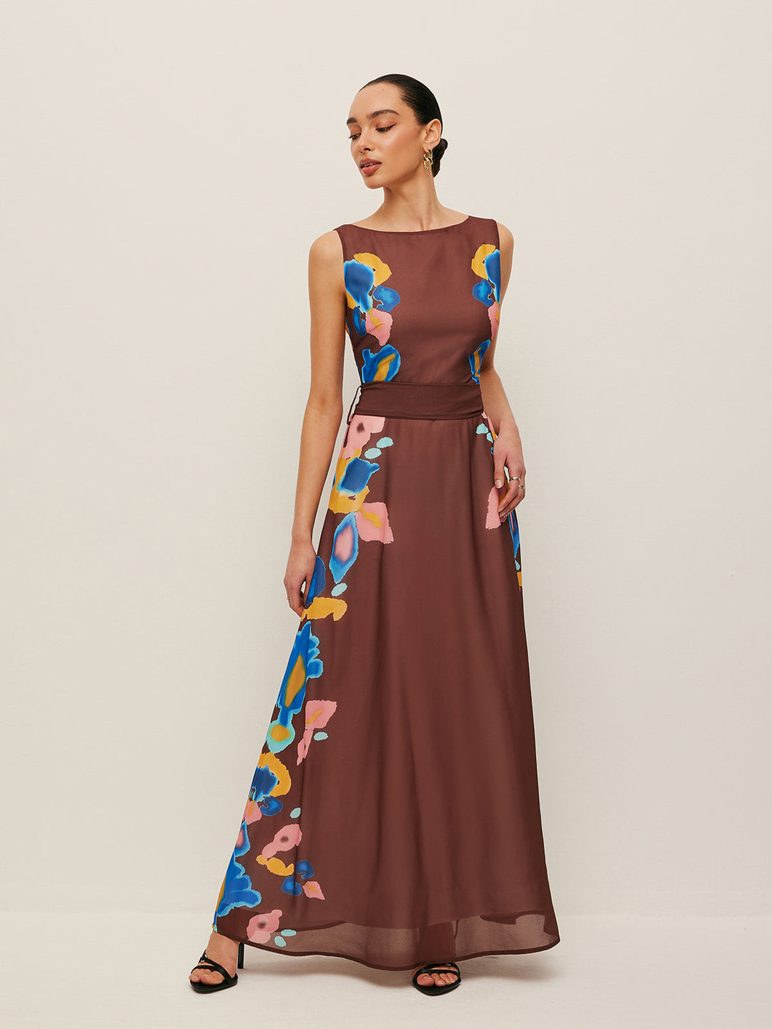 Robe Imprimée à Volants et Détails de Noeud au Dos