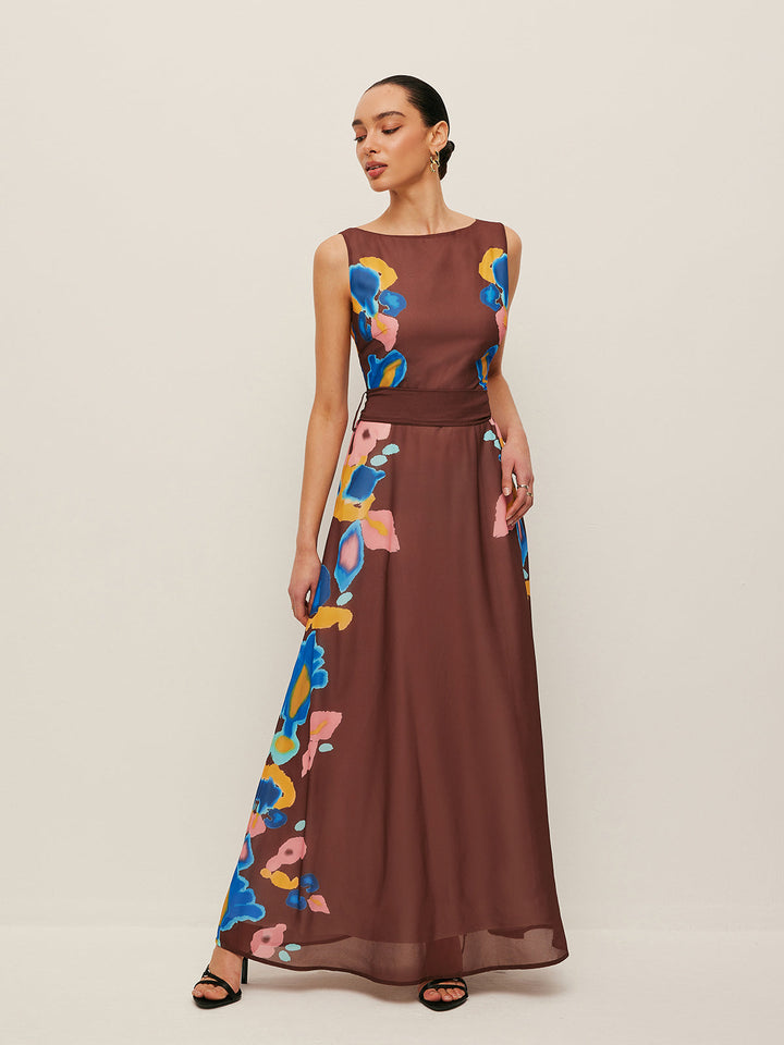 Robe Imprimée à Volants et Détails de Noeud au Dos