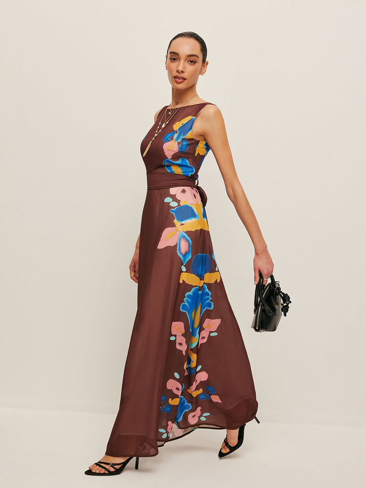 Robe Imprimée à Volants et Détails de Noeud au Dos
