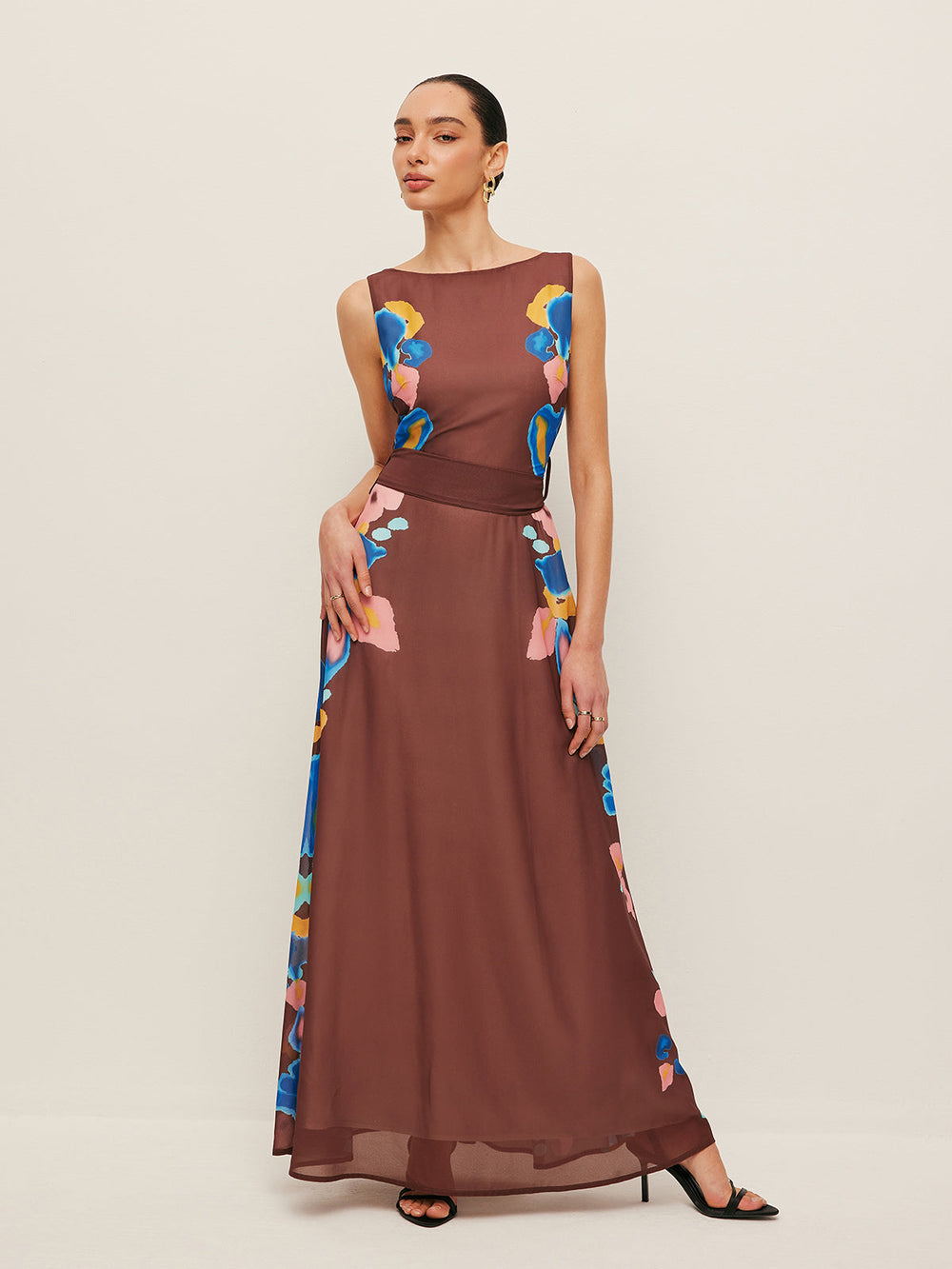 Robe Imprimée à Volants et Détails de Noeud au Dos
