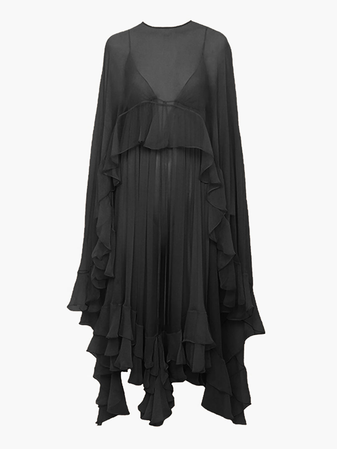 Robe Mi-Transparente en Mousseline Superposée avec Cape
