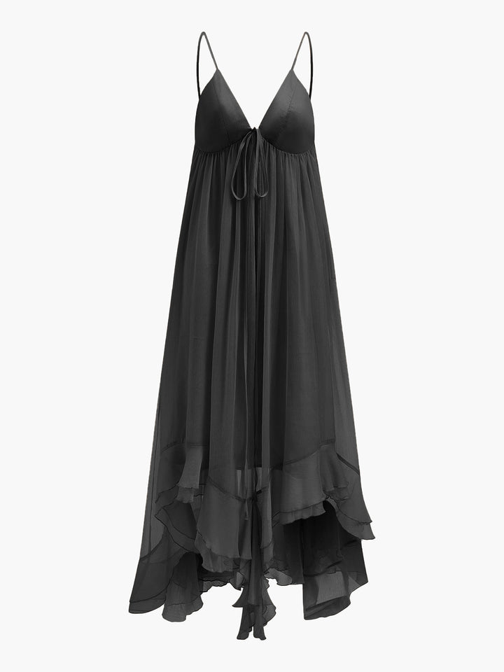 Robe Mi-Transparente en Mousseline Superposée avec Cape