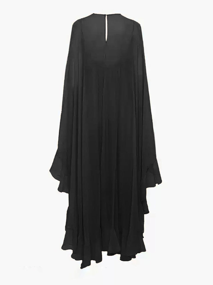 Robe Mi-Transparente en Mousseline Superposée avec Cape