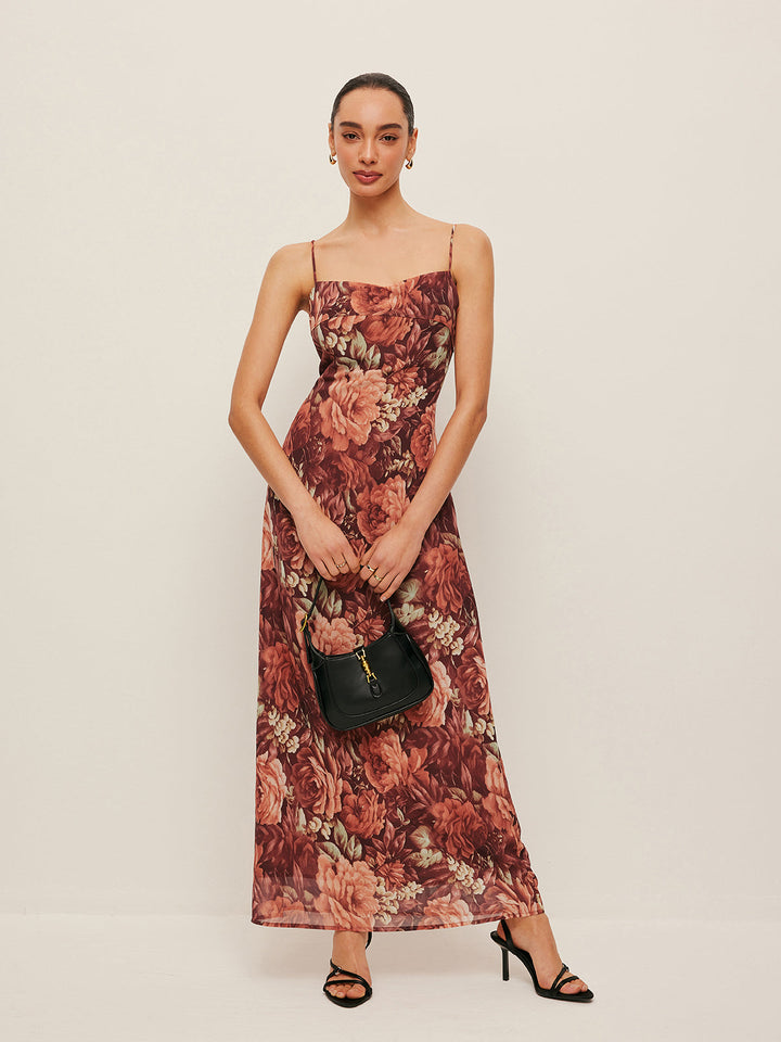 Robe Cami en Mousseline Florale Semi-Transparente