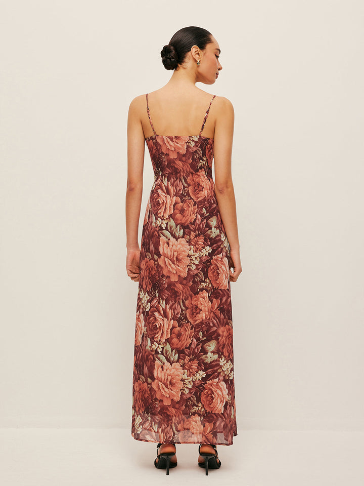 Robe Cami en Mousseline Florale Semi-Transparente