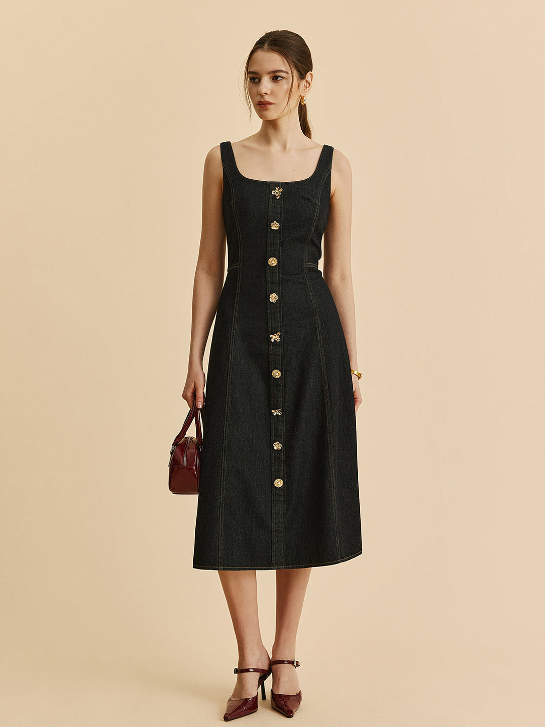 Robe Boutonnée En Jean Col Carré