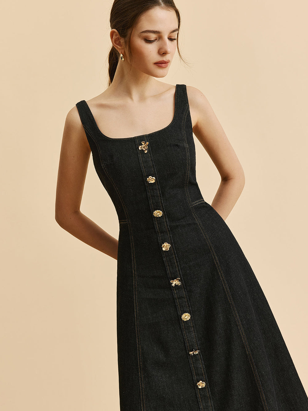Robe Boutonnée En Jean Col Carré