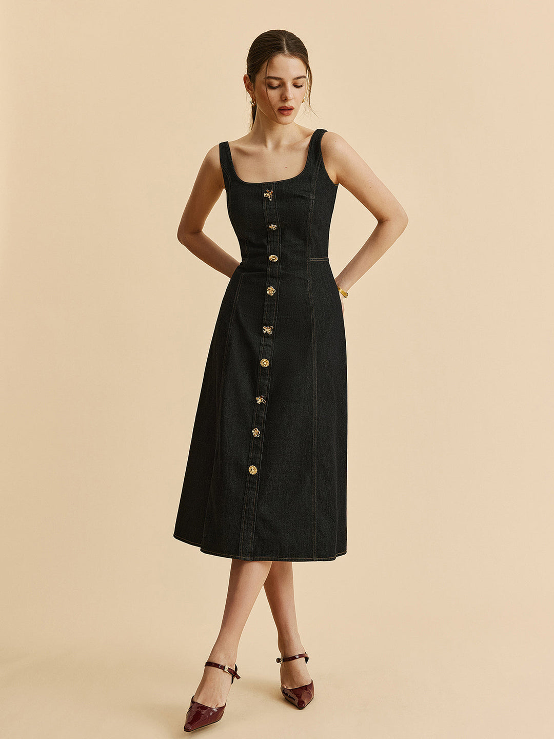 Robe Boutonnée En Jean Col Carré