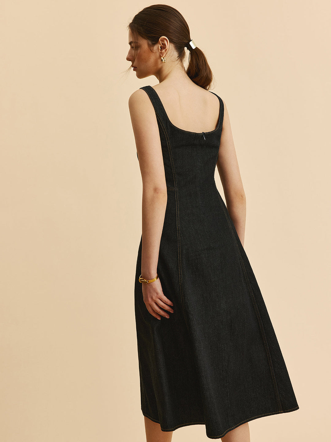 Robe Boutonnée En Jean Col Carré