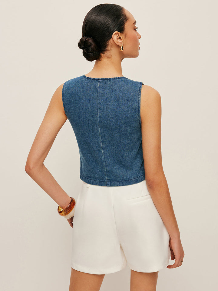 Gilet Boutonné en Denim sur Mesure