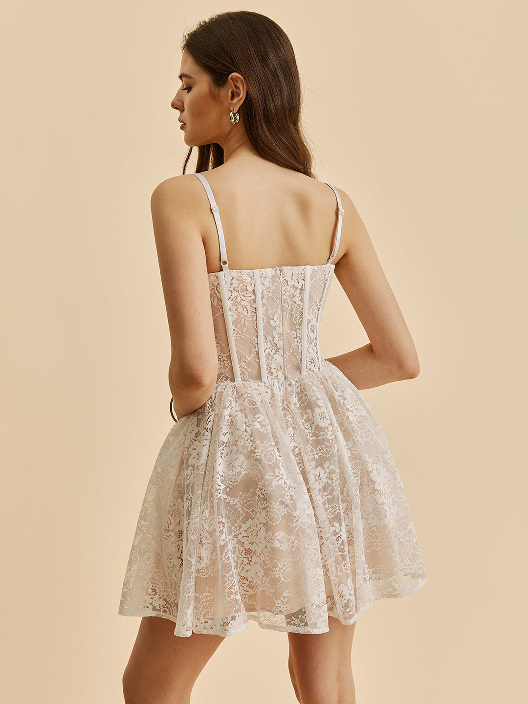 Robe Corset en Dentelle Transparente Évasée