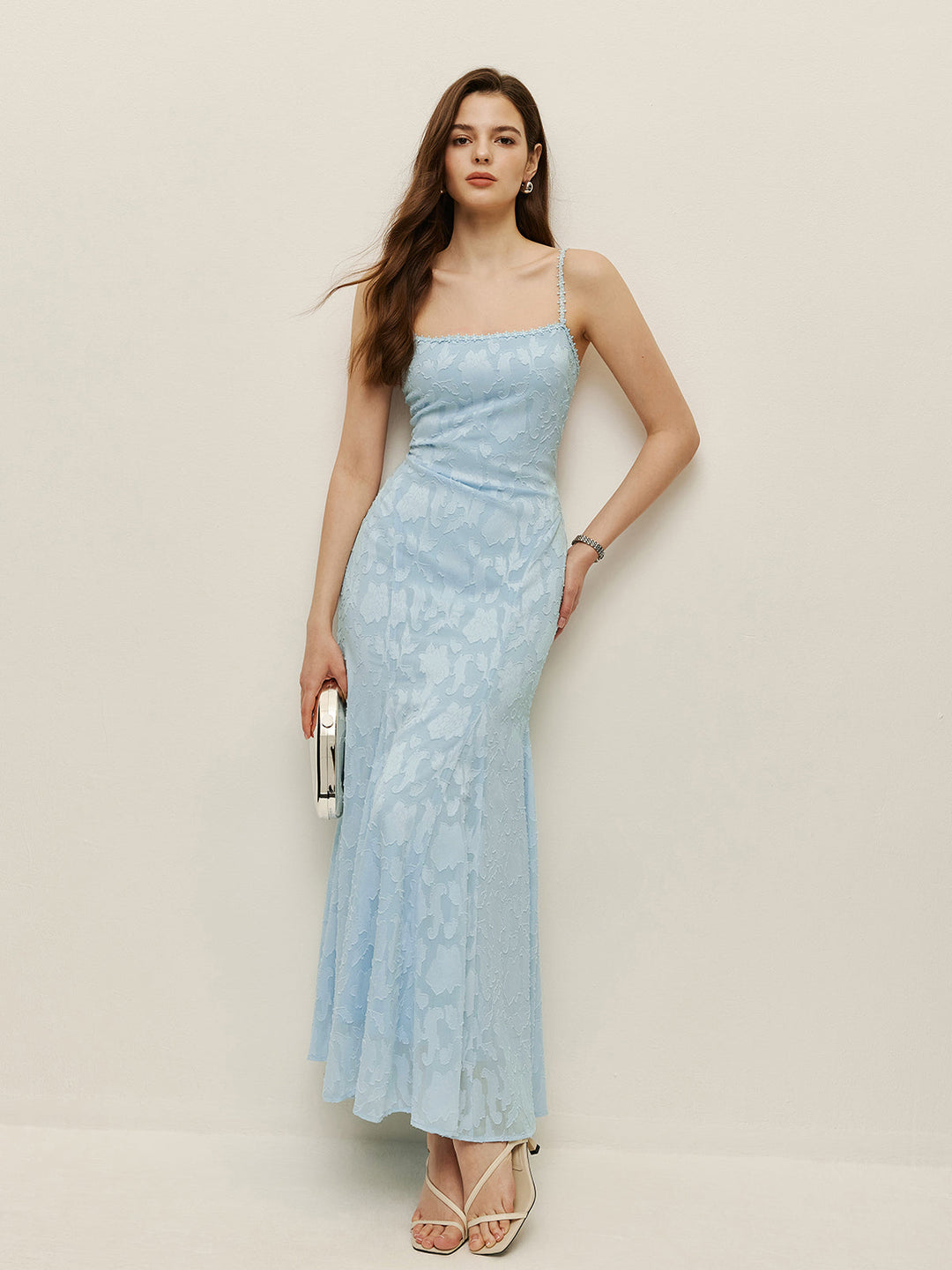 Robe Longue en Dentelle à Lacets au Dos