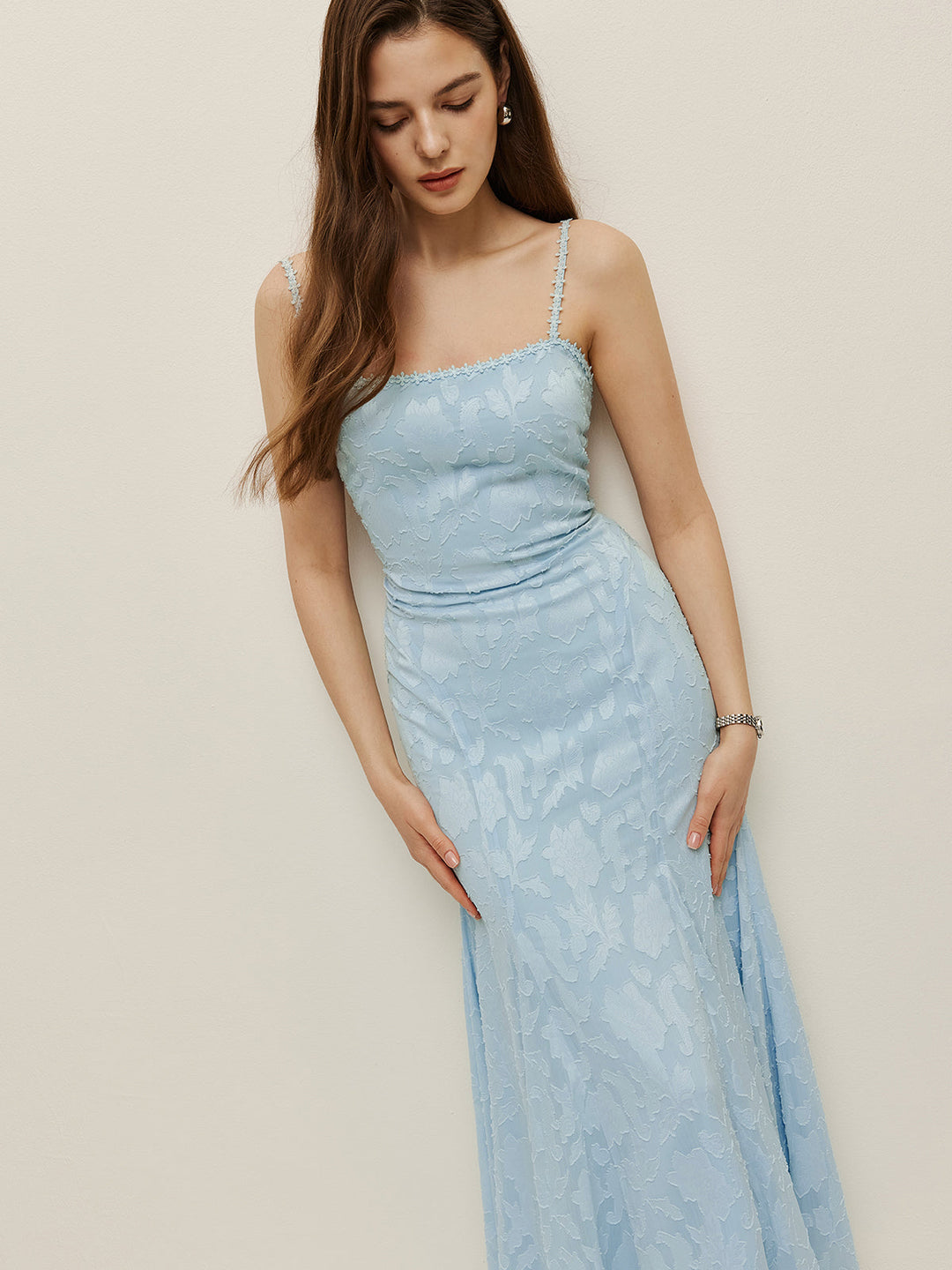Robe Longue en Dentelle à Lacets au Dos