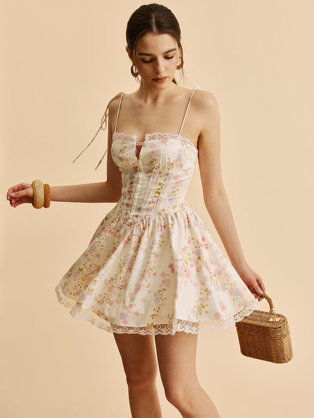 Robe Corset Florale à Bretelles