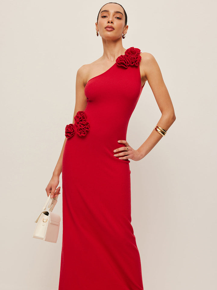 Robe à Volants Floraux à Épaule Unique