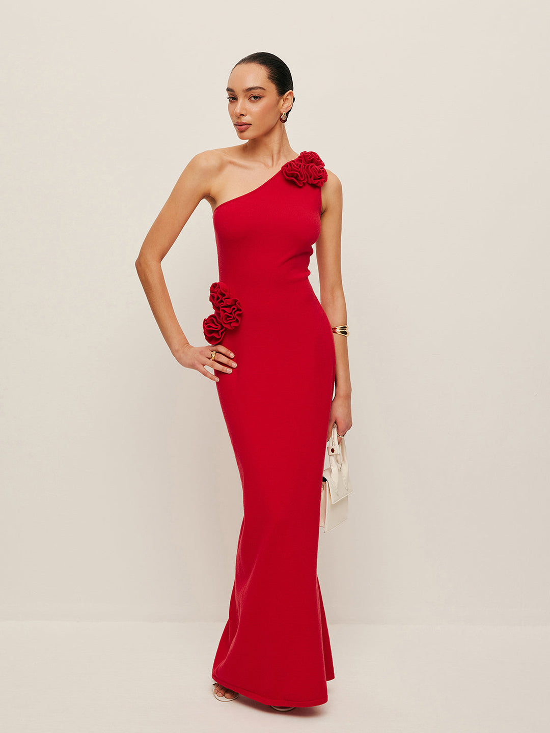 Robe à Volants Floraux à Épaule Unique