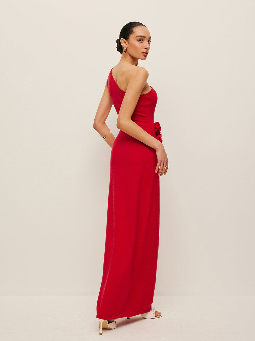 Robe à Volants Floraux à Épaule Unique