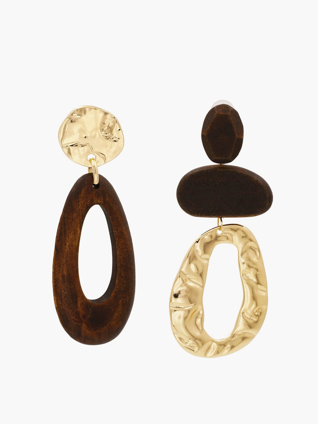 Boucles d'oreilles asymétriques en bois et métal