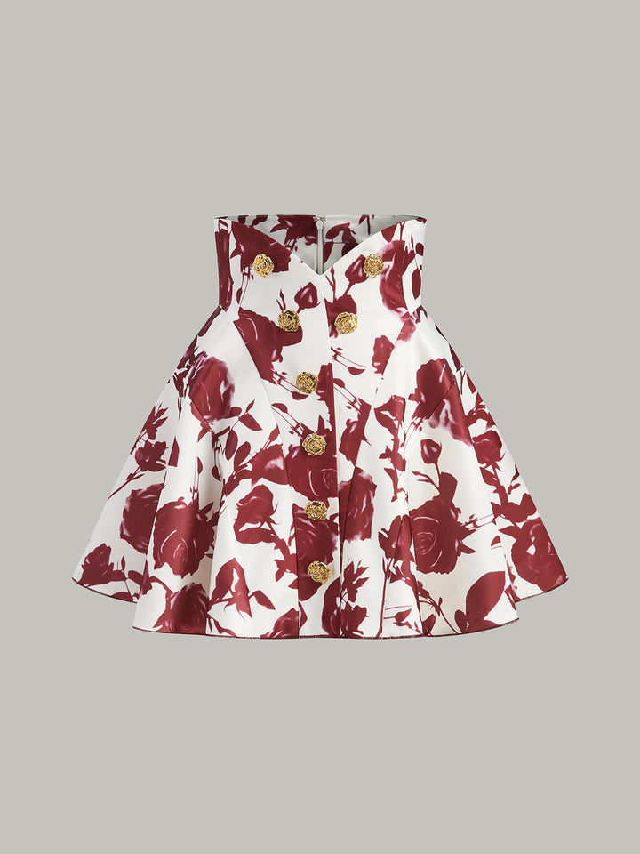 Jupe à imprimé floral avec détails de boutons