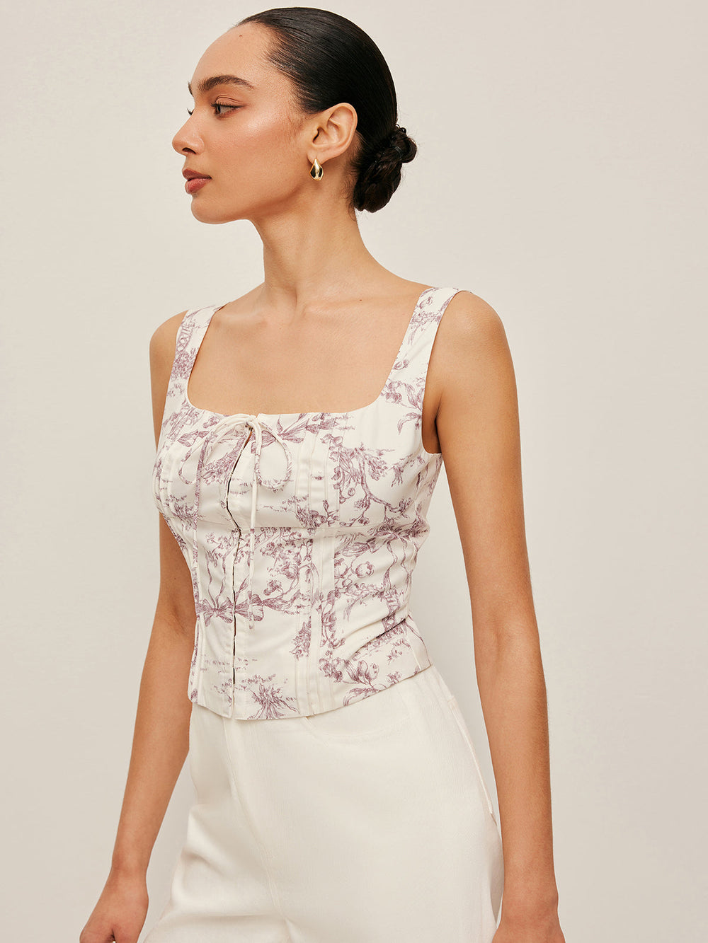 Top Corset Imprimé à Fermeture Avant à Crochets