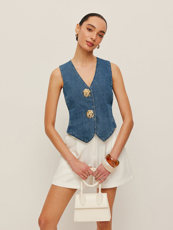 Gilet Boutonné en Denim sur Mesure