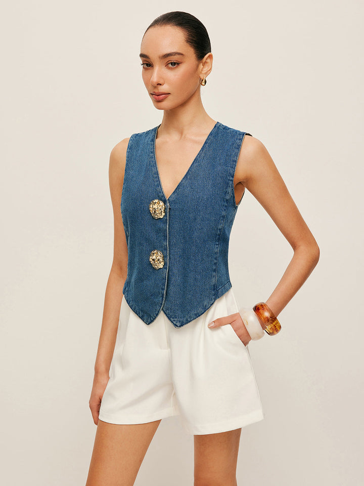 Gilet Boutonné en Denim sur Mesure