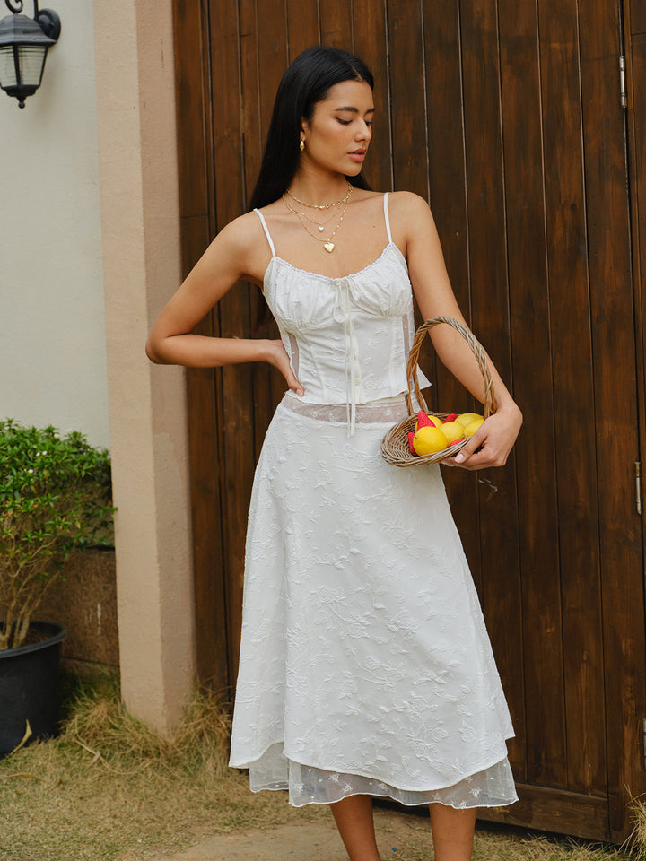 Ensemble haut court en dentelle à lacets avec jupe