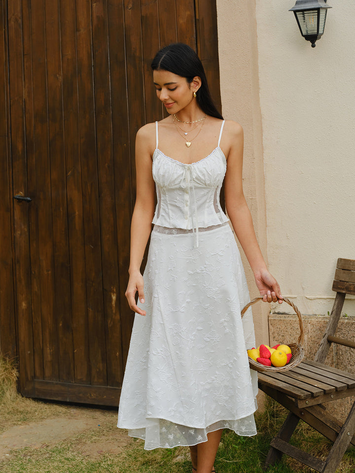 Ensemble haut court en dentelle à lacets avec jupe