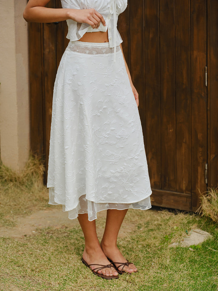 Ensemble haut court en dentelle à lacets avec jupe