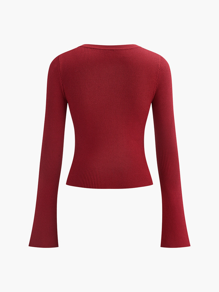 Cardigan Mince à Boutons Côtes