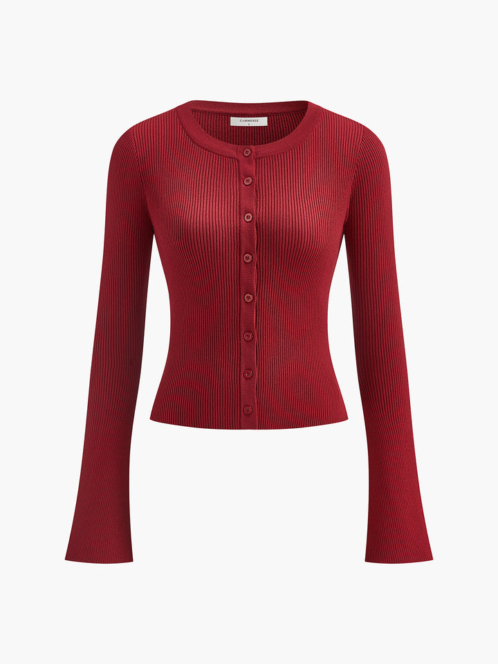 Cardigan Mince à Boutons Côtes