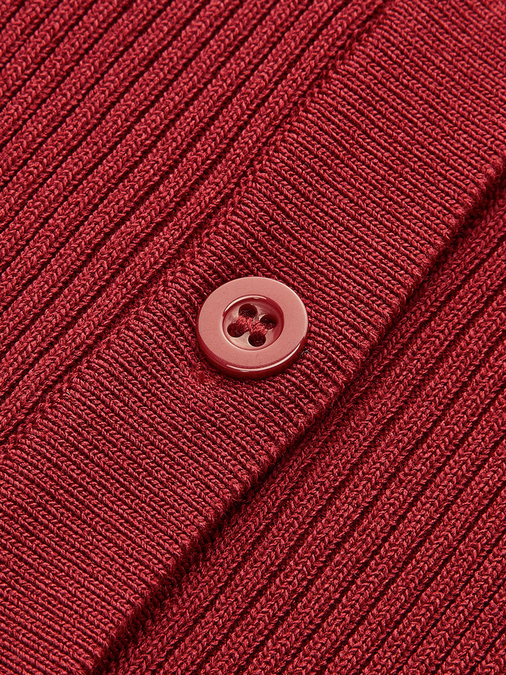 Cardigan Mince à Boutons Côtes