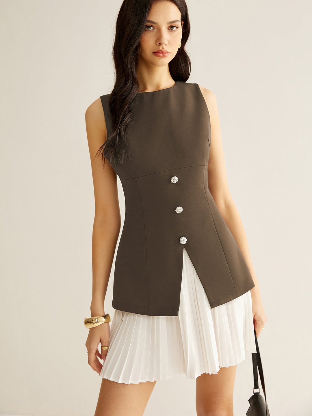 Robe Patineuse Plissée Color Block